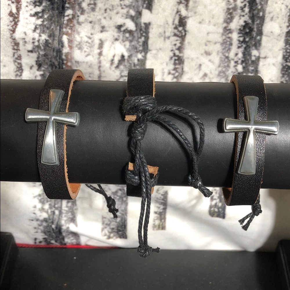 Black Leather Cross Bracelet
